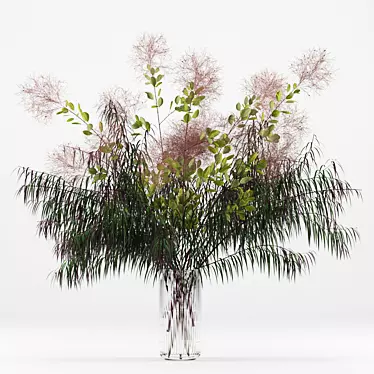 Green Symphony: Agonis & Cotinus Branches in Lyngby Glass Vase 3D model image 1 