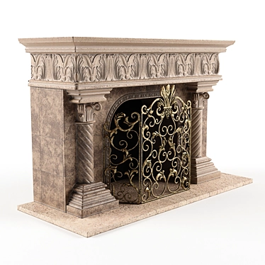 Handcrafted Acanthus Iron Fireplace Screen 3D model image 1 