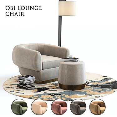 Baker Obi Lounge Chair Set: 3D-Rendered with Thimble Ottoman & Atlit Floor Lamp 3D model image 1 