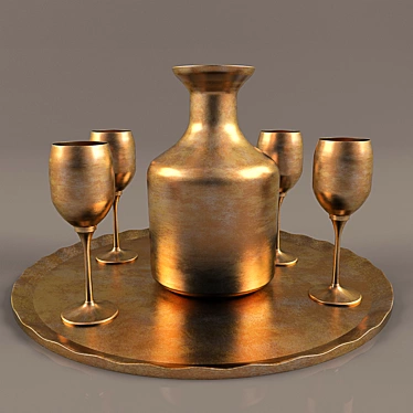 Elegant Golden Pitcher & Glass Set 3D model image 1 