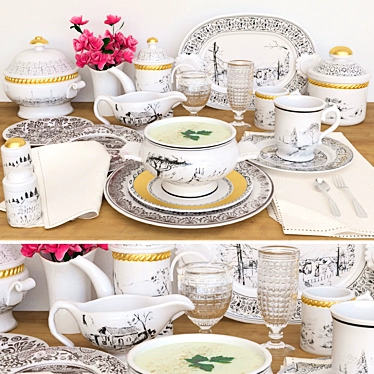 Elegant Dining: Complete Tableware Set 3D model image 1 