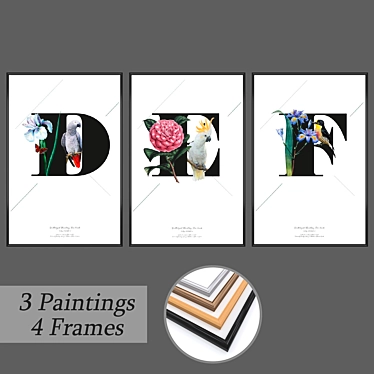 Elegant Trio: Frame Options and Stunning Art 3D model image 1 