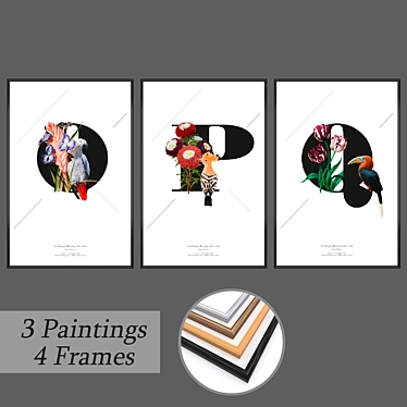 Versatile Wall Art Set with Frames 3D model image 1 