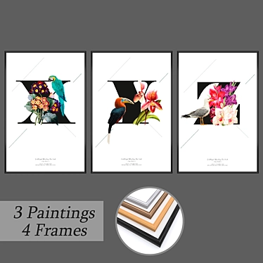 Modern Art Trio: Set of 3 Wall Paintings 3D model image 1 