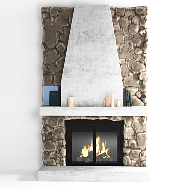 Natural Stone Fireplace: Timeless Elegance 3D model image 1 