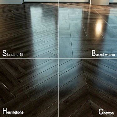 Natural Wood Parquet. Chevron, Herringbone, Square Basket, Brick Pattern 3D model image 1 