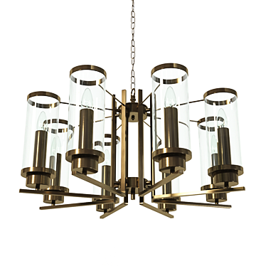 Elegant Bronze Chandelier with Transparent Glass Shades 3D model image 1 