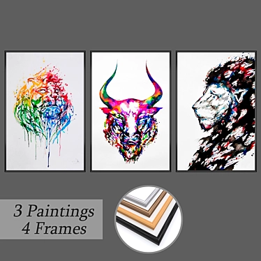 Modern Wall Art Set: No 11 - 3 Paintings & 4 Frame Options 3D model image 1 