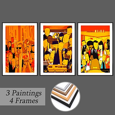 Modern Wall Art Set: 3 Paintings, 4 Frame Options 3D model image 1 