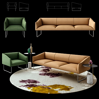 Modern Sofa & Armchair Set + Stylish Side Table 3D model image 1 