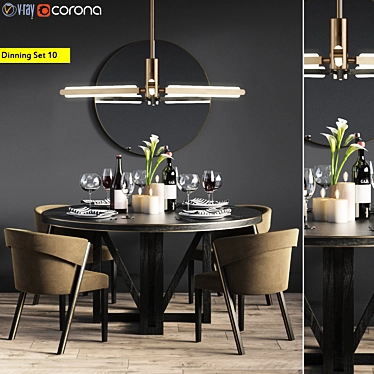Comerford Dinning Set: Blanca Chair, Pris Chandelier, Ron Dinning Table 3D model image 1 