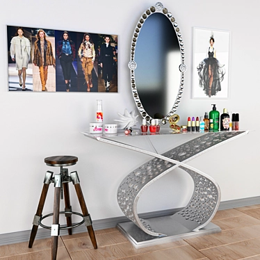 Elegant Vanity Set with Stool & Art 3D model image 1 