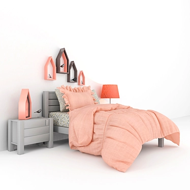 Uptown Grey Bed Set with Chic Pink Bedding 3D model image 1 