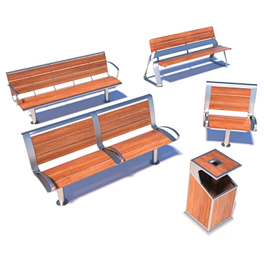 Urban Park Benches Kit 3D model image 1 