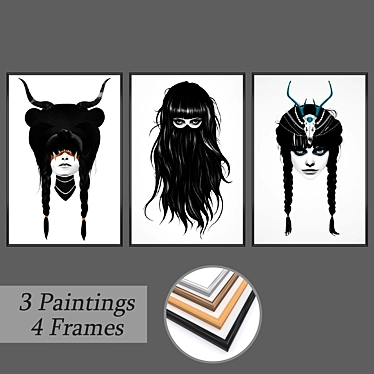 Eclectic Art Set with Multiple Frames 3D model image 1 