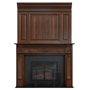 Classic Wooden Fireplace with Carvings 3D model image 1 