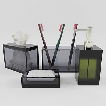 Elegant Glass Bathroom Set 3D model image 1 