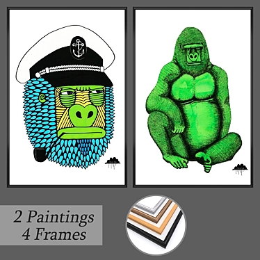 Elegant Wall Art Set with 2 Paintings 3D model image 1 