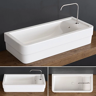 Elegant Rectangular Ceramic Handrinse Basin 3D model image 1 