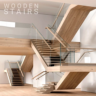 Elegant Wood Staircase Set 3D model image 1 