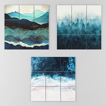 Blue Nature Picture Wood Wall Art 3D model image 1 