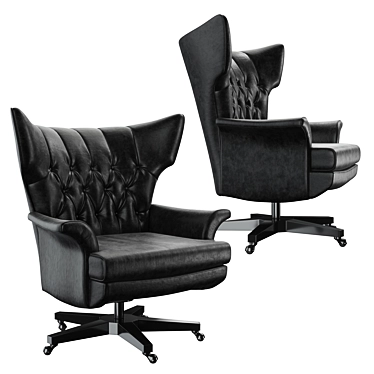 Luxury Swivel Armchair: Bonded Black Leather 3D model image 1 
