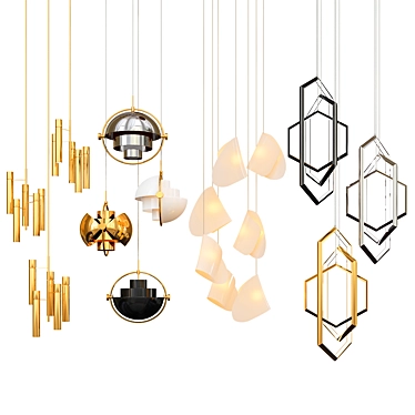 Elegant Quartet: Hanging Luminaires_14 Exquisite 3D model image 1 