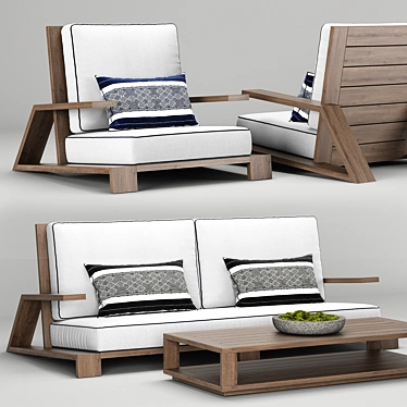 Elegant Teak Outdoor Sofa 3D model image 1 