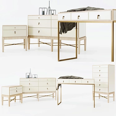 Elegant Boudoir Collection: Bedside Table, Chest of Drawers, Tall Boy, Dressing Table 3D model image 1 