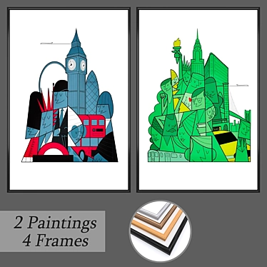Artistic Wall Decor Set with Frame Options 3D model image 1 