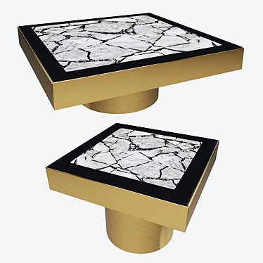 Brass & Faux Marble Coffee and Side Tables 3D model image 1 