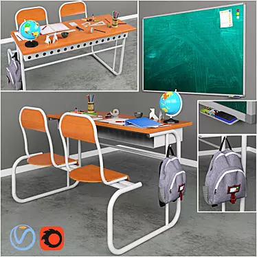 Study Essentials: Desk and Chair 3D model image 1 
