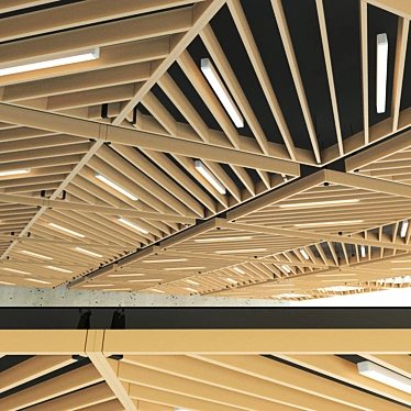 Wooden Suspended Ceiling: 1800x1800mm Sector 3D model image 1 