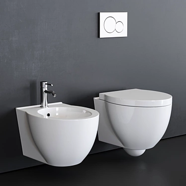 Alice Ceramica Short Wall-hung Toilet & Bidet Set 3D model image 1 