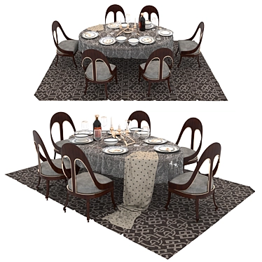 Solid Oak Dining Set: Table & Chairs 3D model image 1 
