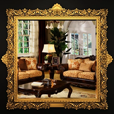 Elegantly Carved Gilded Mirror 3D model image 1 