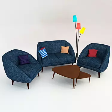 Vintage Semeon Upholstered Furniture Set 3D model image 1 