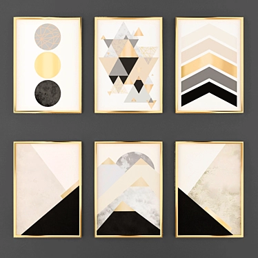 Minimalist Black and Gold Posters 3D model image 1 
