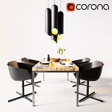 Modern Dining Set: Poliform Strip Chair, TOM DIXON PIPE LIGHT Chandelier & Custom Table 3D model image 1 