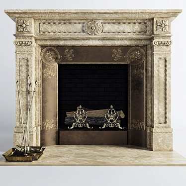 Elegant Bronze Marble Fireplace 3D model image 1 