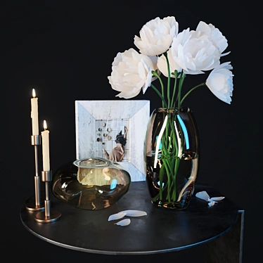 Coffee table with decor and flowers