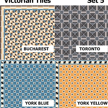 Victorian Style Tile Set: Bucharest, Toronto, York Blue & Yellow 3D model image 1 