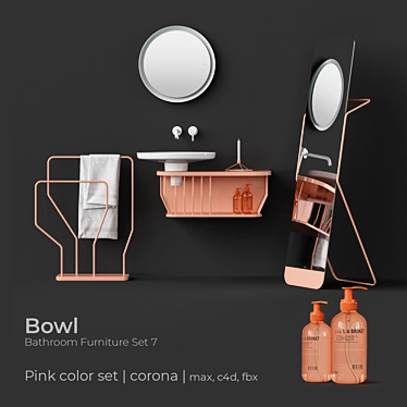 INBANI Bowl Bathroom Set: Sink, Basin Mixer, Towel Rack, Mirror, Lighting Mirror 3D model image 1 