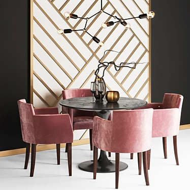 Modern Dining Set: Aron Chair, T Priory Table & Fantazy Chandelier 3D model image 1 