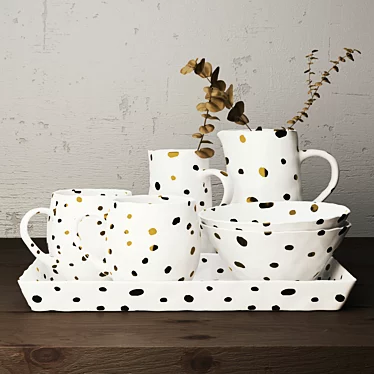 Polish Ceramic Tableware with Gold Speckles 3D model image 1 