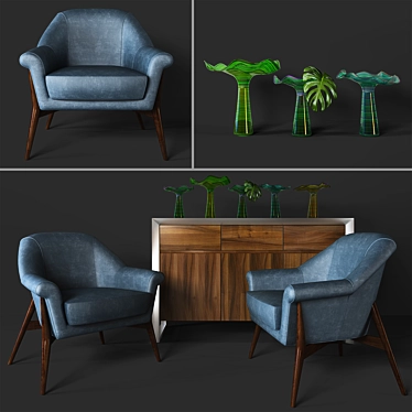 Elegant Emerald Chair & Stylish Buffet 3D model image 1 
