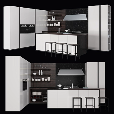 Industrial Line Kitchen 3 3D model image 1 