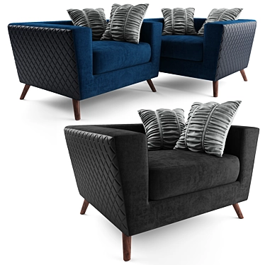 Luxury Velvet Black Sofa 3D model image 1 