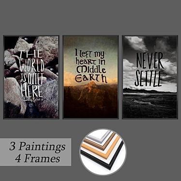 Artistic Wall Set: 3 Paintings, 4 Frame Options 3D model image 1 