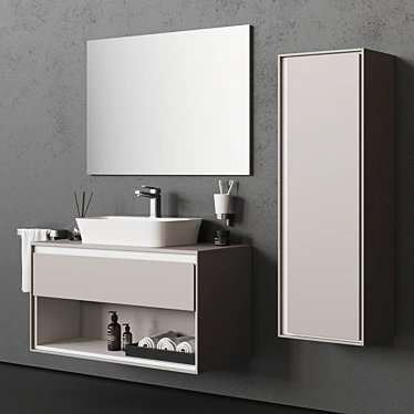 Elegant Lacquered Vanity Unit with Drawers 3D model image 1 